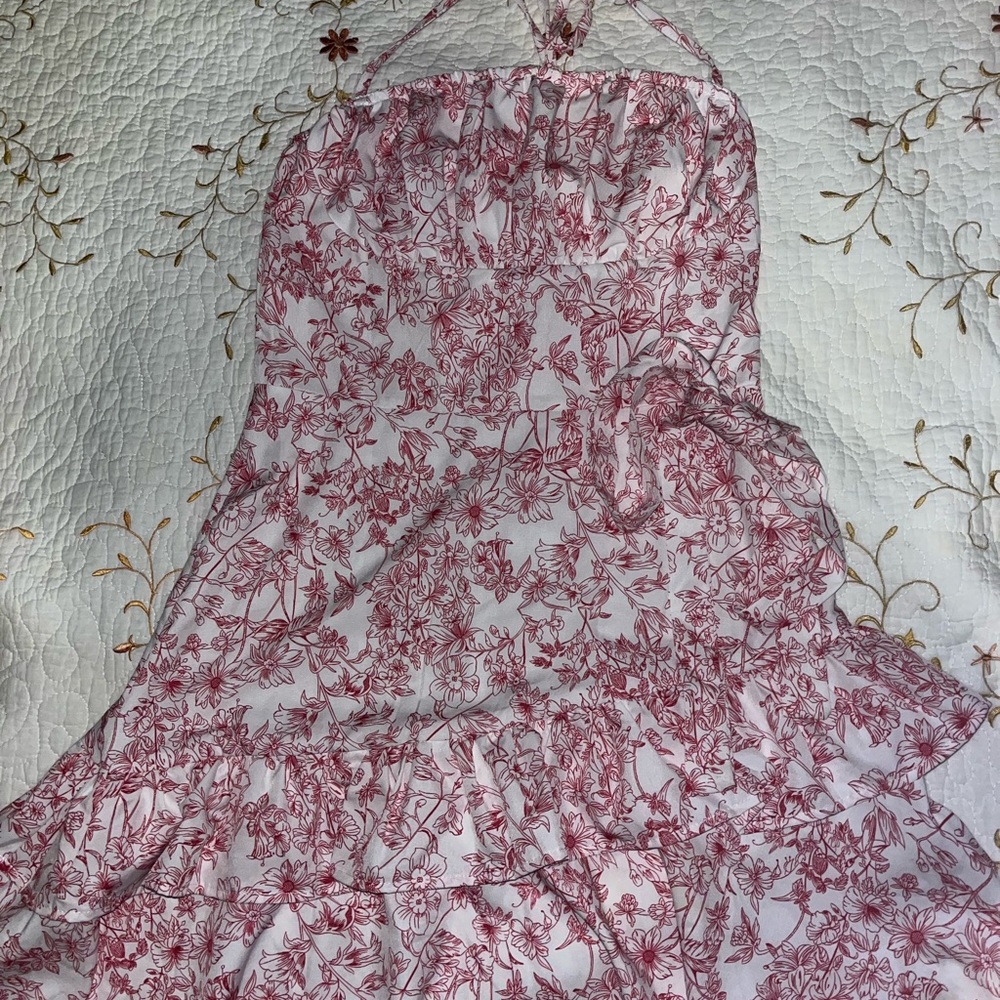 SHEIN Red Floral Backless Dress